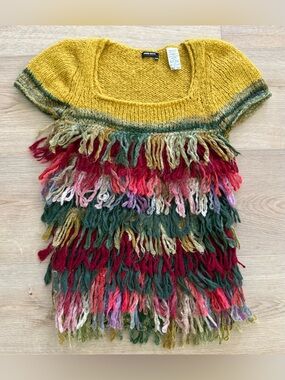 Rare Miss Sixty Diamond Mohair Fringe Sweater Top XS Multicolor Boho Fits S